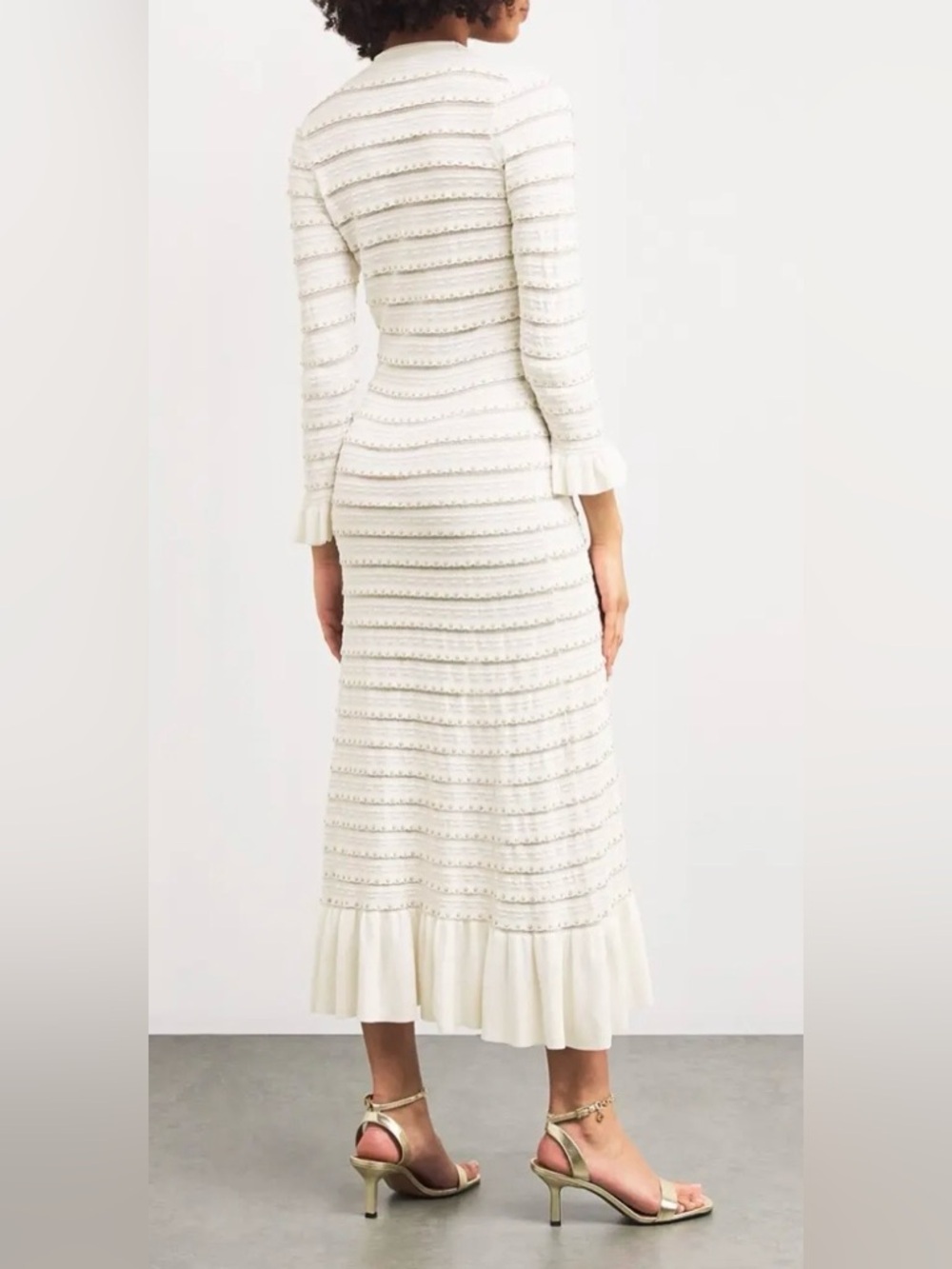 Sandro Beaded Knit Maxi Dress Size 42 Cream Faux Button Front - Picture 2 of 13